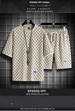 2025 Summer New Fashion Trend Men's Casual Relaxed Comfortable High Quality Plus-Size Two-Piece Sets M-5XL Checkered Sports Suit