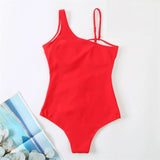 Plus Size Swimsuits Women One Shoulder Slim Swimwear For Women Mesh Solid Black Red Blue Push Up Padded Bathing Suits M-3xl 4xl