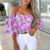 Elegant Floral Blouses For Women Sexy Backless Off Shoulder Crop Top Youth White Blouse Fashion Summer Women Clothing 2024