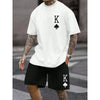New Men's Short Sleeve Shorts Set Fashion King Printed T-Shirt Shorts 2 Sets of Casual Round Neck Jumper Breathable Sportswear