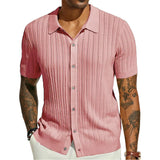 Men's Casual Tops Summer Cool Knitted Men's Shirt Short Sleeve Lapel Solid Color Hollow Breathable Men's Clothing