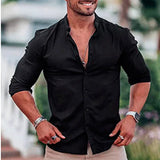 Men's  Casual Shirt Slim Fit Micro-elastic Long Sleeve Comfortable Versatile Stand Collar Tops Camisas  Men Dress Shirt