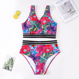 Plus Size Swimsuit Leaves Printed High Waist Two Pieces Bikini Set Swimsuit Female Women Beachwear Swimwear Bather Bathing Suit