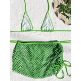 S - XL Mesh Fishnet Skirt Halter Bikini Female Swimsuit Women Swimwear Three-pieces Bikini set Bather Bathing Suit Swim V4889
