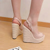Fashion New Wedges Woven Hemp Rope High Heels Womens Sandals Fish Mouth Platform Back Buckle Strap Thick Soled Shoes Apricot