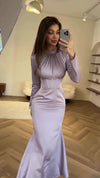 Women Muslim Dresses Slim Party Evening Dress Long Sleeve Pleated Lace-up Irregular Robe Maxi Dress Dubai Abaya Elegant Vestidos