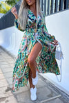 Women's Clothing New Sexy Fashion Casual Commuting Beach Vacation Style Versatile Street Style V-neck Print with Belt Dress