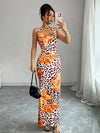 Women's Clothing Dress New Summer Sexy Backless Print Leopard V-Neck Dresses Streetwear Fashion Halter Lace-up Dresses Clothing