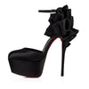 Black Satin Ankle Strap Platform Pumps Pleated Stiletto Solid Color High Heels Women's Shoes
