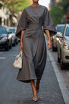 2025 Women's Clothing Fashion Black Dress Temperament Elegant Casual Waist-closing Maxi Bat Sleeve Dresses For Women Robe Femel