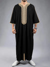 Muslim men's robe long-sleeved ethnic style embroidered stand collar Arabic clothing men's Islamic casual robe