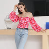 Elegant Floral Blouses For Women Sexy Backless Off Shoulder Crop Top Youth White Blouse Fashion Summer Women Clothing 2024