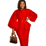 Plus Size Women African Clothes 2 Piece Set Danshiki Wedding Party Suits Ankara Trousers Puff Sleeve South Africa Outfits