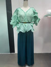 Plus Size 2 Piece Sets Woman Outfit Luxury Elegant Pleated Tops And Skirts For Women Casual Clothing Female African Prom Party