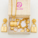 Women Fashion Jewelry Set for Party Classic Design Drop Earrings and Pendant Necklace Weddings Bridal Bracelet Ring Set Gifts