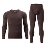 2-piece plus size men's fall/winter thermal underwear set fashion simple sleeve striped long-sleeved trousers casual pajamas set