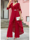 2024 Plus Size 6XL7XL 2-Piece Set Chiffon V-Neck Top and Loose Pants Elegant Commuting Plus Size Women 2-Piece Set