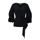 Fashion Blouse for Women 2024 Slash Neck Full Sleeve Sashes Solid Elegant African Ladies Luxury Designer Fashion Shirts Tops