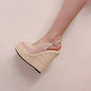 Fashion New Wedges Woven Hemp Rope High Heels Womens Sandals Fish Mouth Platform Back Buckle Strap Thick Soled Shoes Apricot