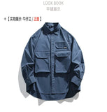 Men Oversize Loose Casual Long Sleeve Outdoor Cargo Shirts Cityboy Streetwear Fashion Plus Size Washed Cotton Shirt Blouse