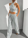 Women's Clothing Summer Casual Solid Color 2 Piece Set New Backless Cross-chest Wrapping Sexy Tank Top & Wide-leg Trousers Pants