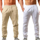 Mens Thin Style Cotton White Cargo Pants Male Spring New Breathable Solid Color Linen Trousers Fitness Streetwear Pantalon Homme