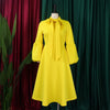Elegant Dresses for Women Bow Collar Full Sleeve High Waisted Pleated Mid Calf Luxury Birthday Party Dinner Vestidos Mujer Dress