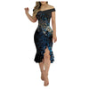 Women'S Party Dress Sexy Off Shoulder Split Ruffle Solid Bodycon Knee-Length Dress Fashion Glitter Party Elegant Dresses Vestido