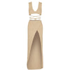 2025 Sexy Two-piece Set V-neck Lace-up Slim Slit Backless Tunic Summer Beach Dress Women Bikini Cover-ups Knit Maxi Dress A2344