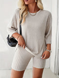 plus Size 2025 Casual Set round Neck Striped Sweatshirt And Pants Comfortable Loose Fit Leisure Outfit for plus Size Women