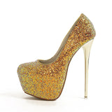 Sexy Platform Shallow Shoes Woman Pumps Round Head Bling Sequins Slip-On Ultra Thin High Heels Party Wedding Shoe Zapatos