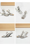 Eilyken Street Style Crystal Diamond Square Toe Womens Sandals Fashion Buckle Strap Strange Heels Summer Shoes
