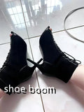 Lace-Up Sandals Heels 9CM Women's Shoes Summer 2024 Trend Black Sexy Peep Toe Boots Fashion Cloth Stilettos Jazz Dance Female