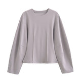 Women's Suit 2025 Spring New Women's Clothing Fashion Long Sleeve O-neck Pleated Top Double-Sided Fabric Office Top Casual Pants