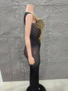Shinning Golden Crystal Women Sleeveless Sexy Mesh See Through Bodycon Long Dress Celebrate Nightclub Party Birthday Dress