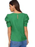 Women Blouse Fashionable Summer Versatile Urban Leisure Bubble Sleeve Round Neck Straight Tube Women's T-shirt Blouses Shirts