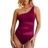 Plus Size Swimsuits Women One Shoulder Slim Swimwear For Women Mesh Solid Black Red Blue Push Up Padded Bathing Suits M-3xl 4xl