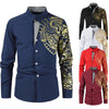 Men's Business Shirts Men Dress Shirt Casual Streetwear Black Gold Stamping Printed Shirt Design Turn Down Collar Male Tops