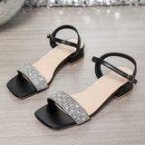 Summer Women Sandals New Elegant Square Heel Rhinestone Women Shoes Plus Big Fashion Comfortable High Heels Sandals