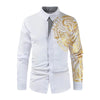 Men's Business Shirts Men Dress Shirt Casual Streetwear Black Gold Stamping Printed Shirt Design Turn Down Collar Male Tops