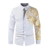 Men's Business Shirts Men Dress Shirt Casual Streetwear Black Gold Stamping Printed Shirt Design Turn Down Collar Male Tops