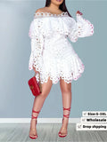 Plus Size Dress Women Party Sweet Off Shoulder New Fall Clothes Hollow Out Long Sleeve Mini Dresses Wholesale Dropshipping 2025