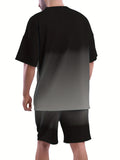 Men's summer sports and casual suit, made of breathable outdoor 100% polyester knitted fabric. It includes a round-neck T-shirt