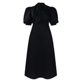Elegant Party Dresses for Woman 2024 Luxury Bow Collar Short Sleeve High Waisted A Line Pleated Ankle Length Birthday Party Robe