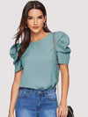 Women Blouse Fashionable Summer Versatile Urban Leisure Bubble Sleeve Round Neck Straight Tube Women's T-shirt Blouses Shirts