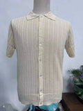 Men's Casual Tops Summer Cool Knitted Men's Shirt Short Sleeve Lapel Solid Color Hollow Breathable Men's Clothing