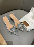 Silver Baotou Sandals Women 2025 New Summer Beautiful Pointy Wine Glass Celebrity Crystal Flower Transparent High Heels