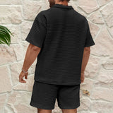 Men's Short Sleeved Sports Set, Casual Fashion, Comfortable, Monochromatic, Collar, 2-Piece Set, Summer, New, 2024