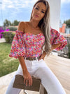 Elegant Floral Blouses For Women Sexy Backless Off Shoulder Crop Top Youth White Blouse Fashion Summer Women Clothing 2024