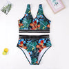 Plus Size Swimsuit Leaves Printed High Waist Two Pieces Bikini Set Swimsuit Female Women Beachwear Swimwear Bather Bathing Suit